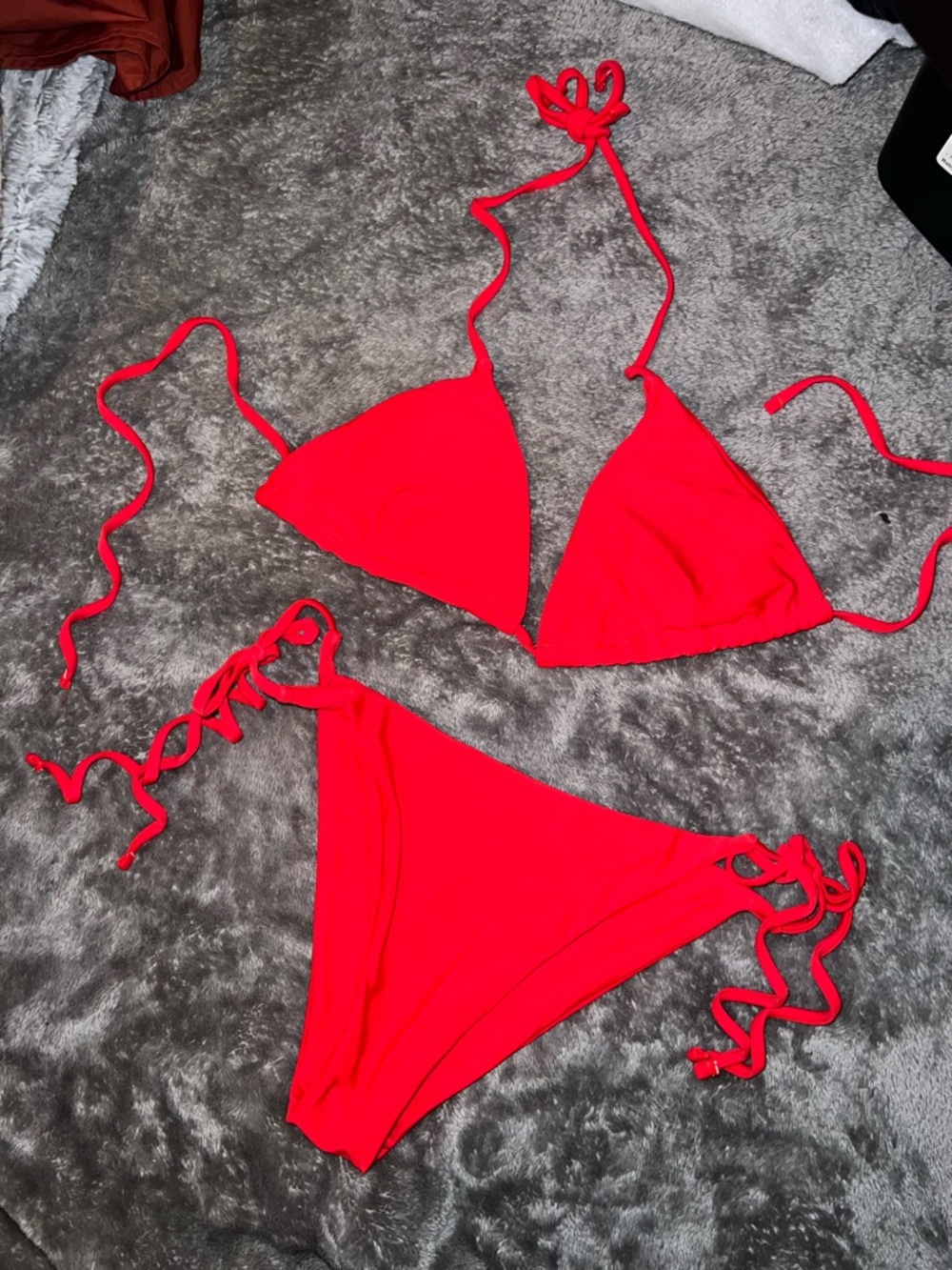 SHEIN Cherry Red Triangle String Bikini Set